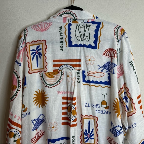 Label of Love XL Vibrant Graphic Casual Button Down Shirt Linen Blend Tropical - Picture 8 of 9